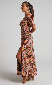 Lorie Maxi Dress- Short Sleeve Cut Out Tie Back Dress in Boheme Floral