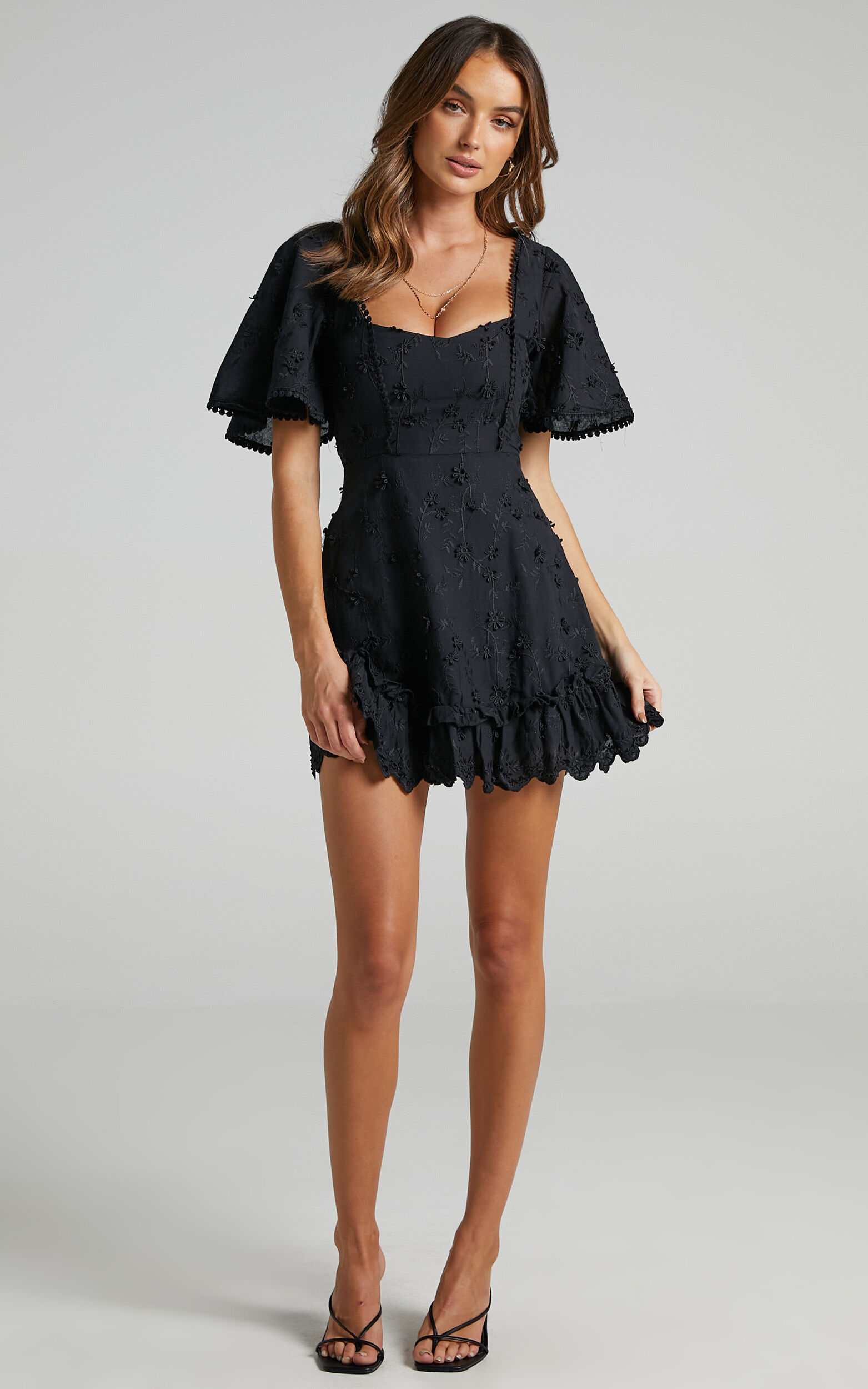Fancy A Spritz Mini Dress In Black Embroidery | Showpo