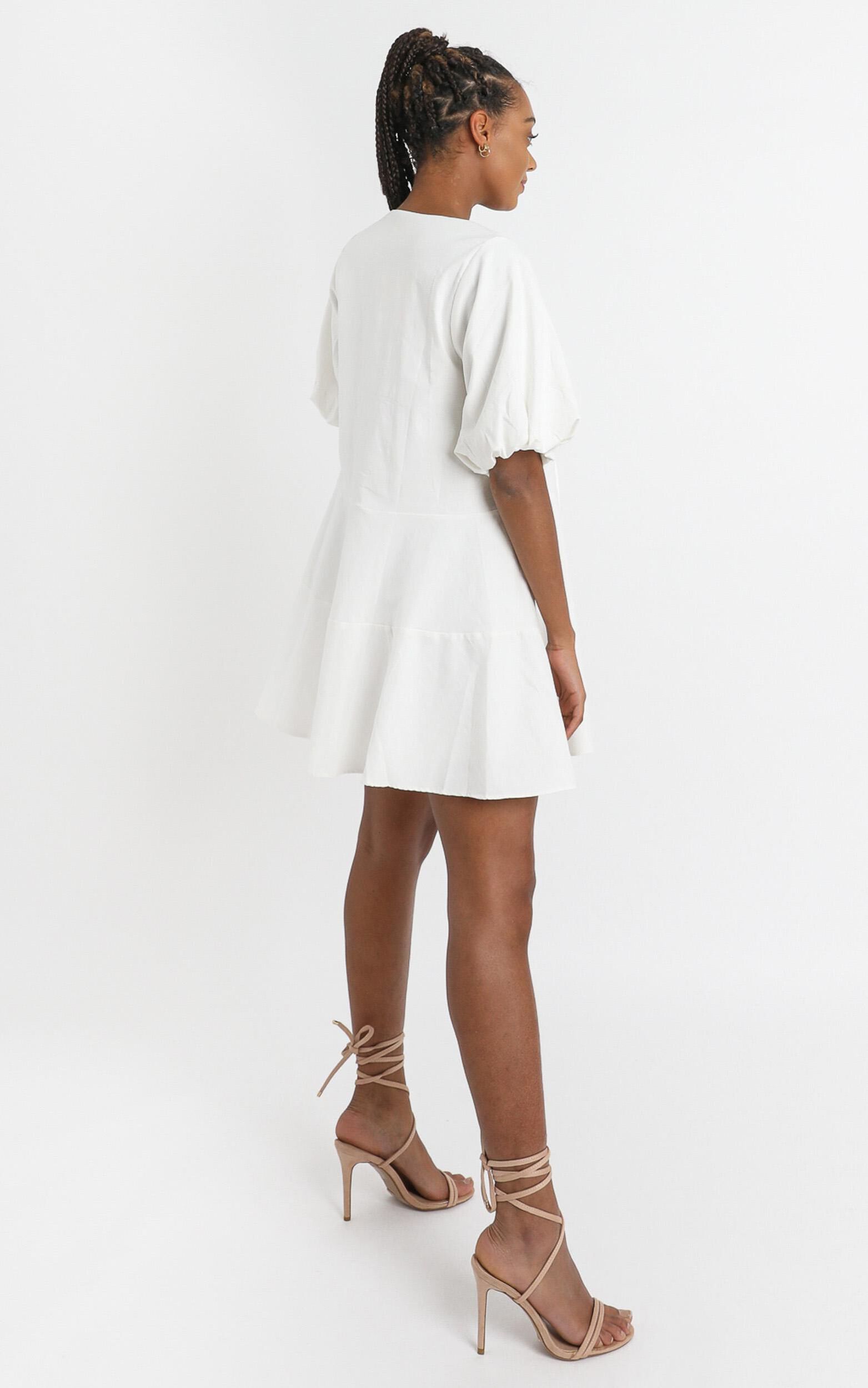 Krizza Mini Dress in White Linen Look | Showpo USA
