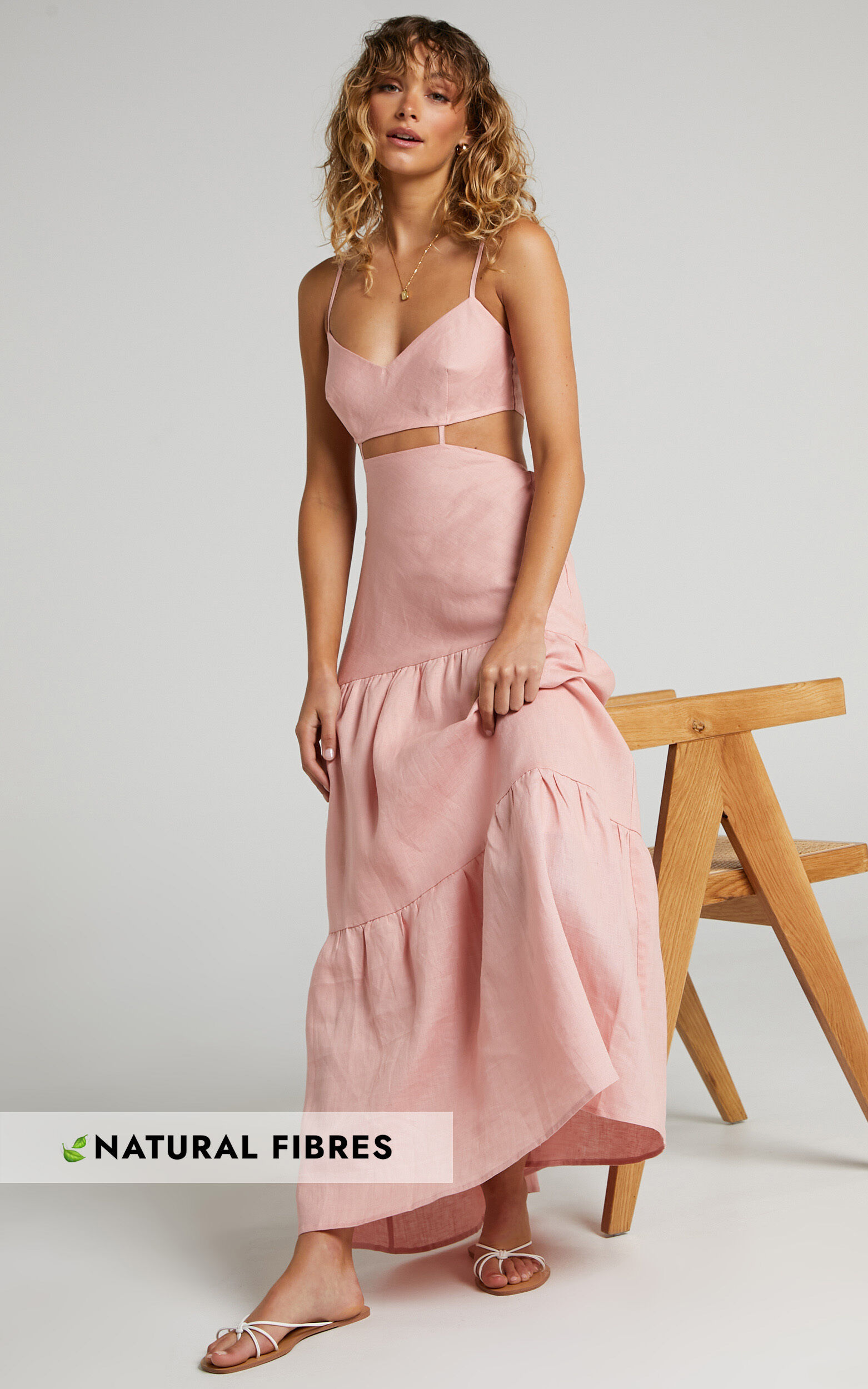 Amalie The Label - Rozelle Linen Cut Out Tie Back Maxi Dress in Dusty Pink - 06, PNK1, super-hi-res image number null