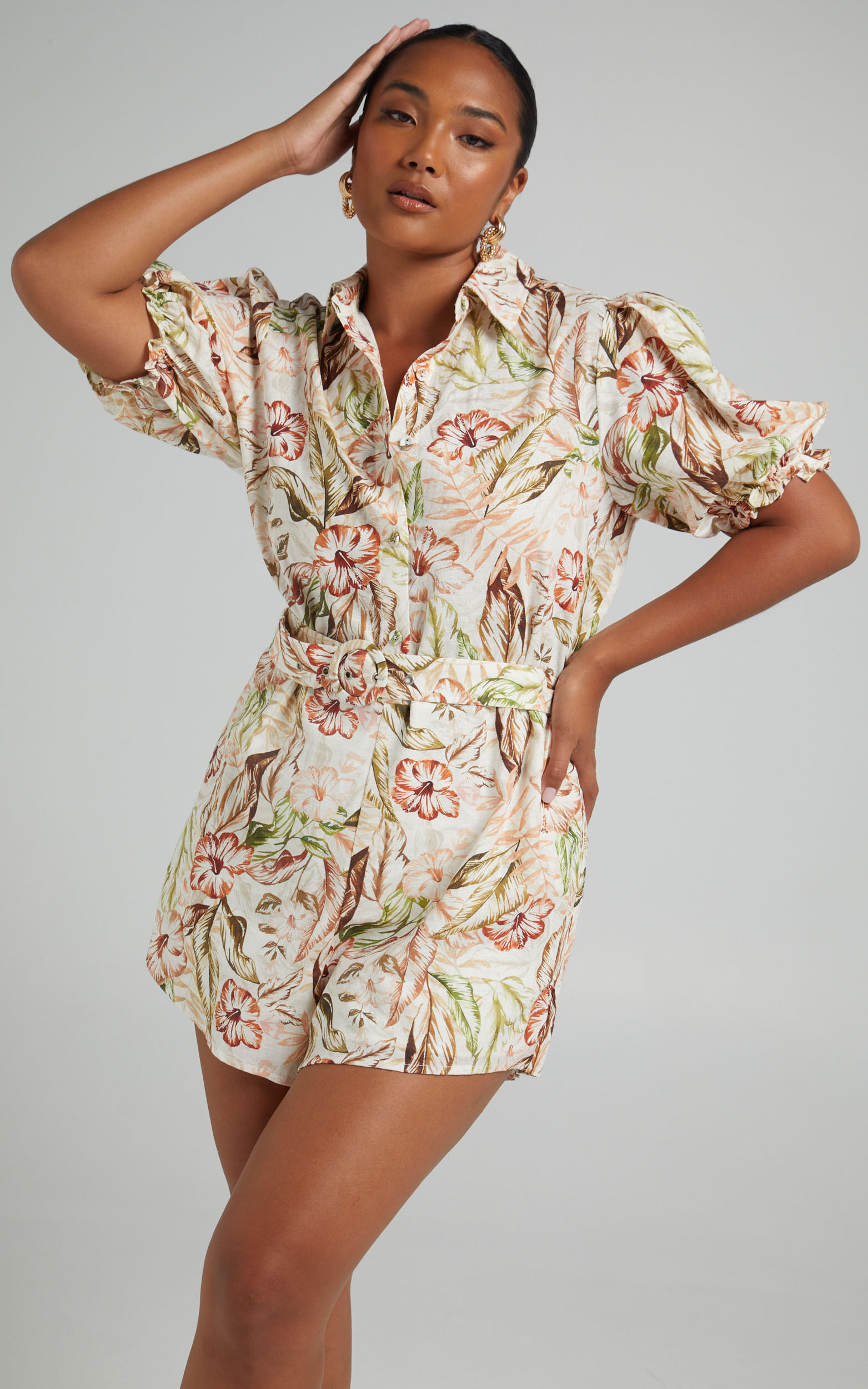 Charlie Holiday - MAYA PLAYSUIT in HIBISCUS - L, WHT1, super-hi-res image number null