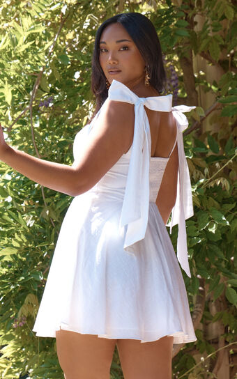 Girley Mini Dress - Bow Strap Dress in White