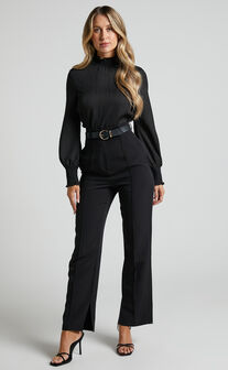 Kelsey Blouse - Shirred Long Sleeve Blouse in Black