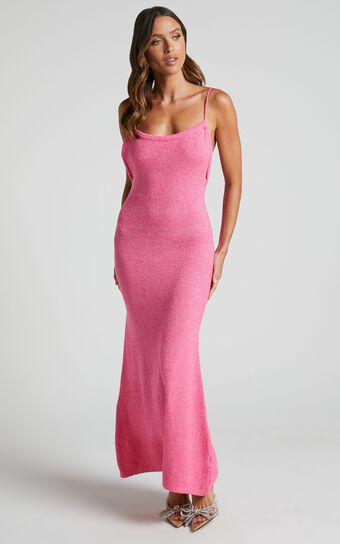 Yurika Midaxi Dress - Knit Open Back Dress in Bright Pink