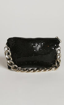 Yeeshai Bag - Sequin Mesh Chain Strap Bag in Black and Silver