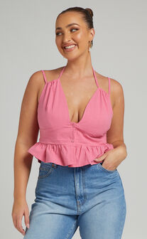 Evangie Double Strap Peplum Top in Pink