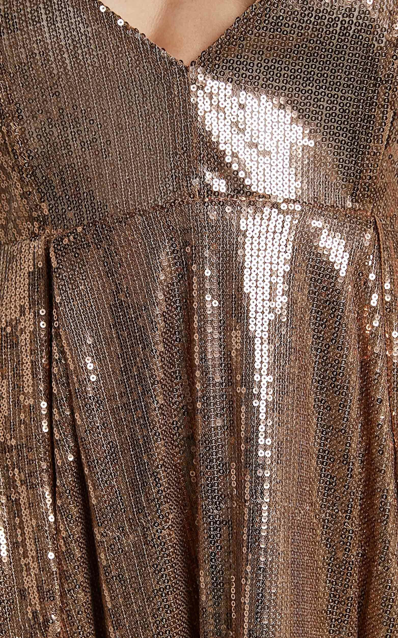 Jinx Mini Dress - V Neck Fit And Flare Sequin Dress in Copper | Showpo USA