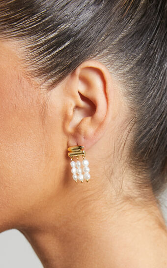 Eunjie Multi Strand Pearl Drop Earrings in Gold