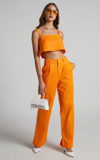 Claudina Two Piece Set - Cropped Cami Top and Relaxed Pant in Bright Orange