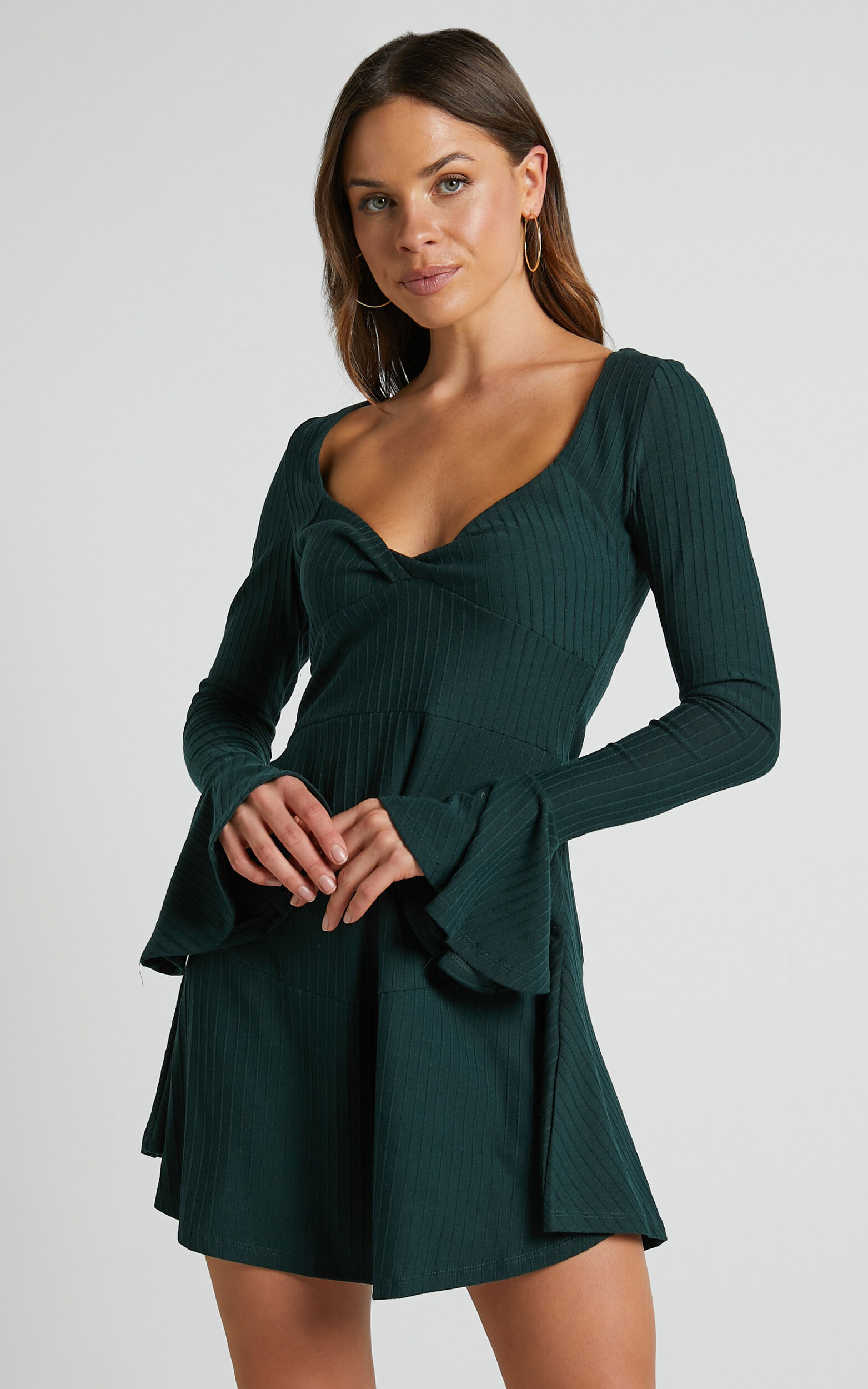 Clarine Mini Dress - Twist Front Dress in Dark Green - 06, GRN1