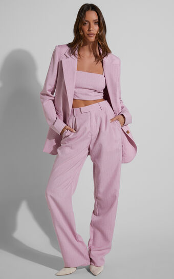 Marvilla Crop Top and Tailored Pants Set in Light Pink Pinstripe