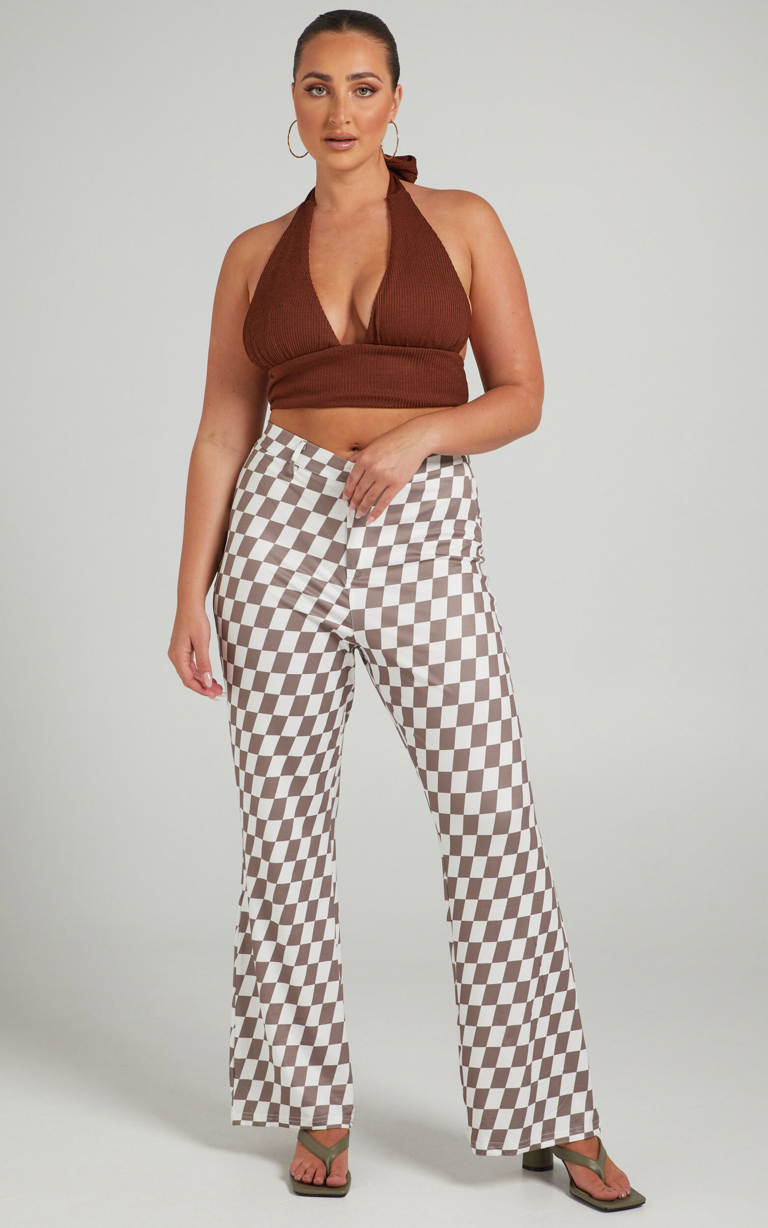Lenny Pants - Mid Rise Pants in Brown check - 06, BRN1