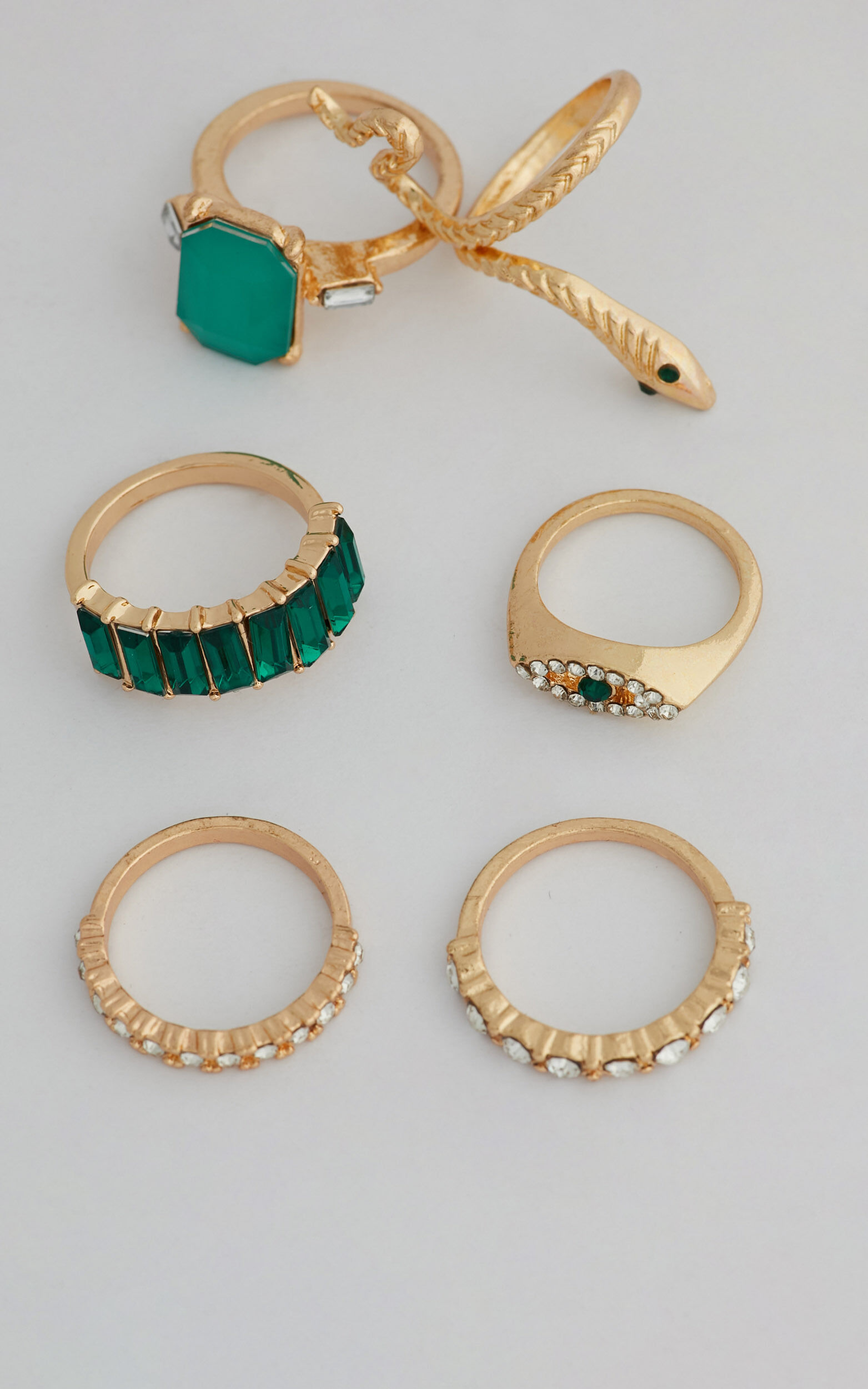 Livia rings - pack of 6 in Green/Gold - NoSize, GRN1
