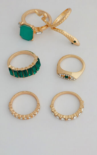Livia rings - pack of 6 in Green/Gold