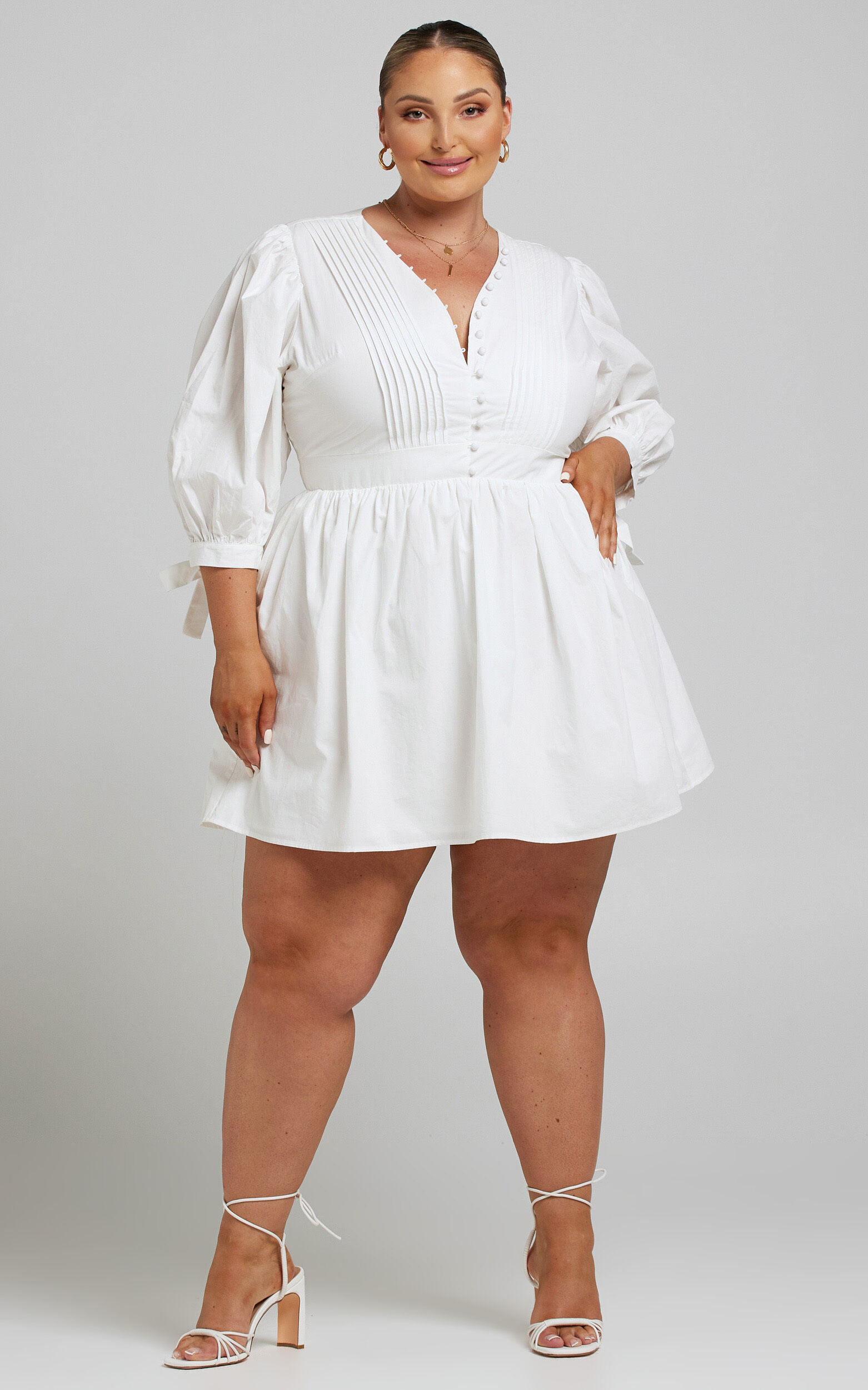 Zandra Puff Sleeve Poplin Mini Dress in White - 04, WHT4, super-hi-res image number null