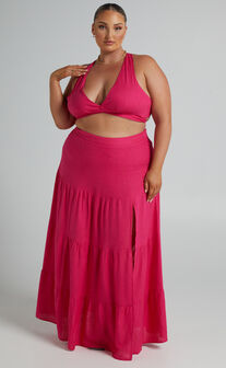 Delima two piece top and skirt set in Hot Pink