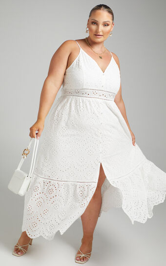 Jeannique Midaxi Dress - Embroidered Dress in White