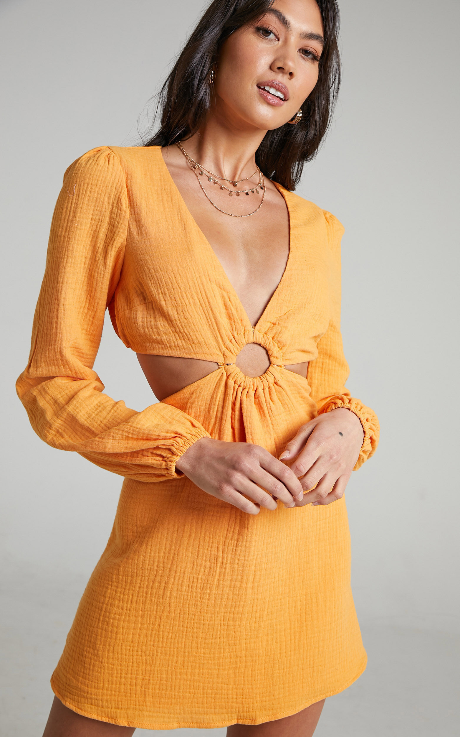 Queeny Side Cutouts Mini Dress in Sherbet - 06, ORG3, super-hi-res image number null
