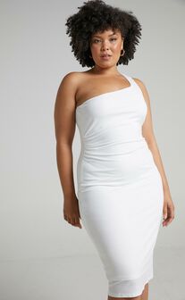 Got Me Looking One Shoulder Bodycon Midi Dress in White