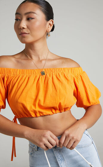 LEORA off the shoulder short sleeve top in Orange