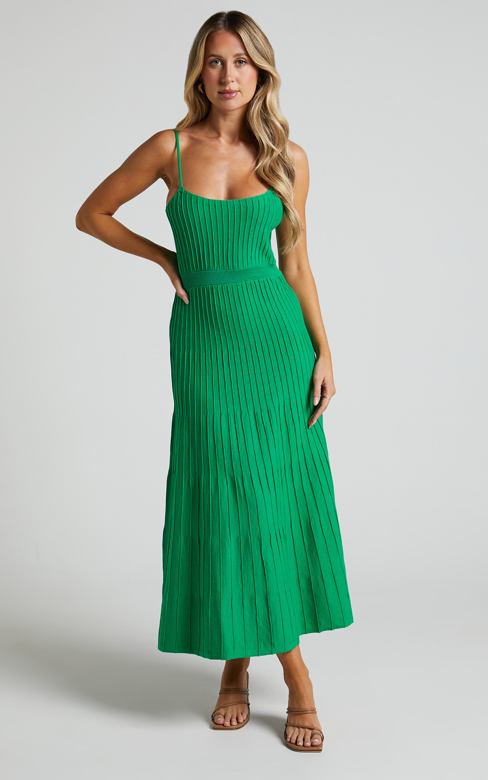 Donissa Midi Dress - Panelled Knit Dress in Green - 06, GRN1, super-hi-res image number null