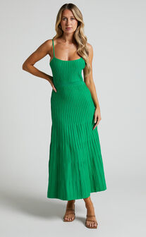 Donissa Midaxi Dress - Panelled Knit Dress in Green
