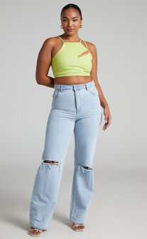 Patchico Split Bust Crop Top in Lime