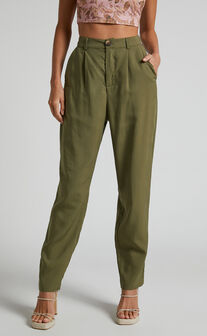 Amalie The Label - High Waisted Irina Tailored Tapered Pant in Khaki