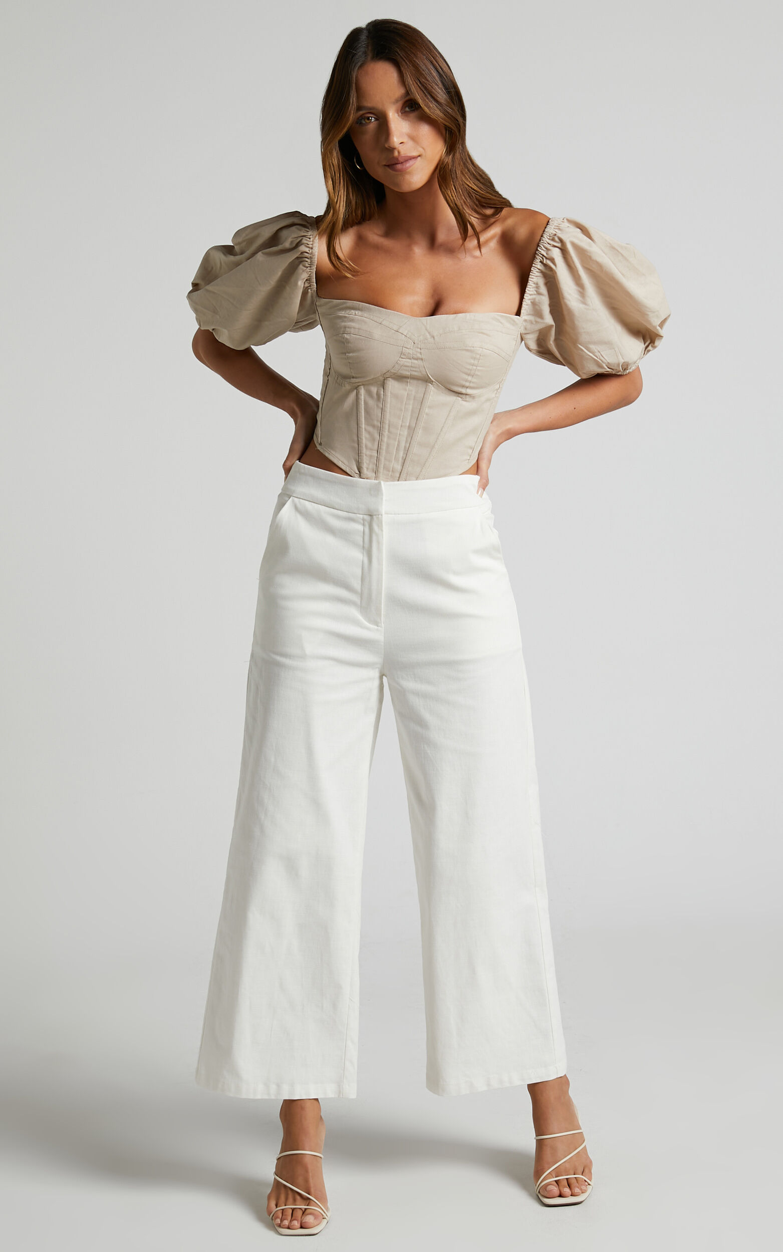 RHAILA PANTS - MID RISE RELAXED WIDE LEG CULOTTE PANTS in White - 04, WHT1