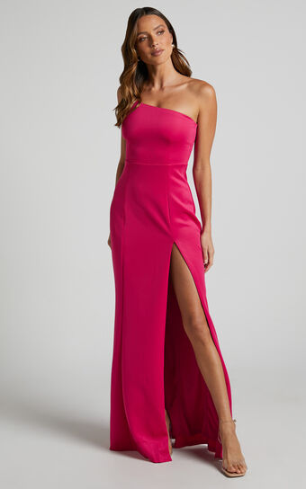 No Ones Fault One Shoulder Maxi Dress in Berry