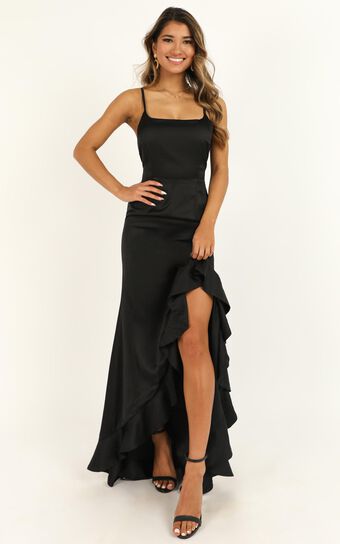 Find It In Your Heart Dress In Black Satin