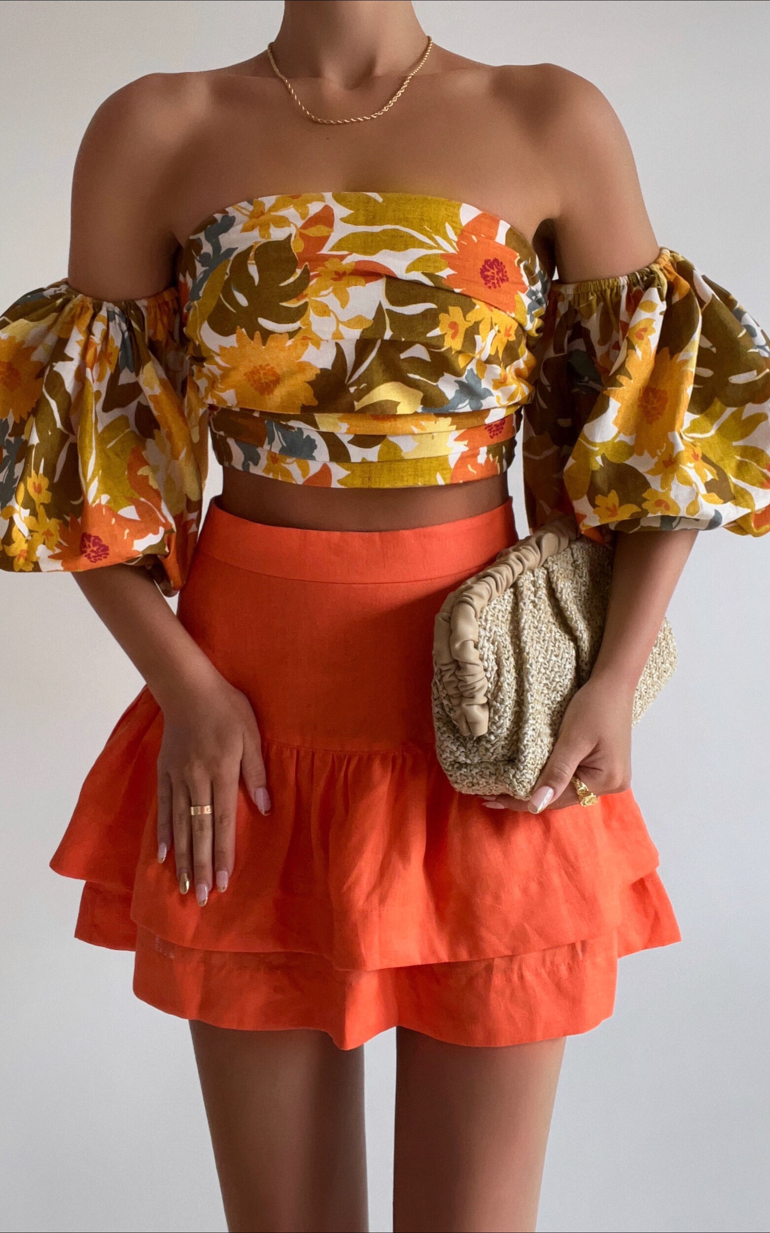 Amalie The Label - Linen Ruffle Hem Mini Skirt in Orange Pop - 04, ORG1, super-hi-res image number null