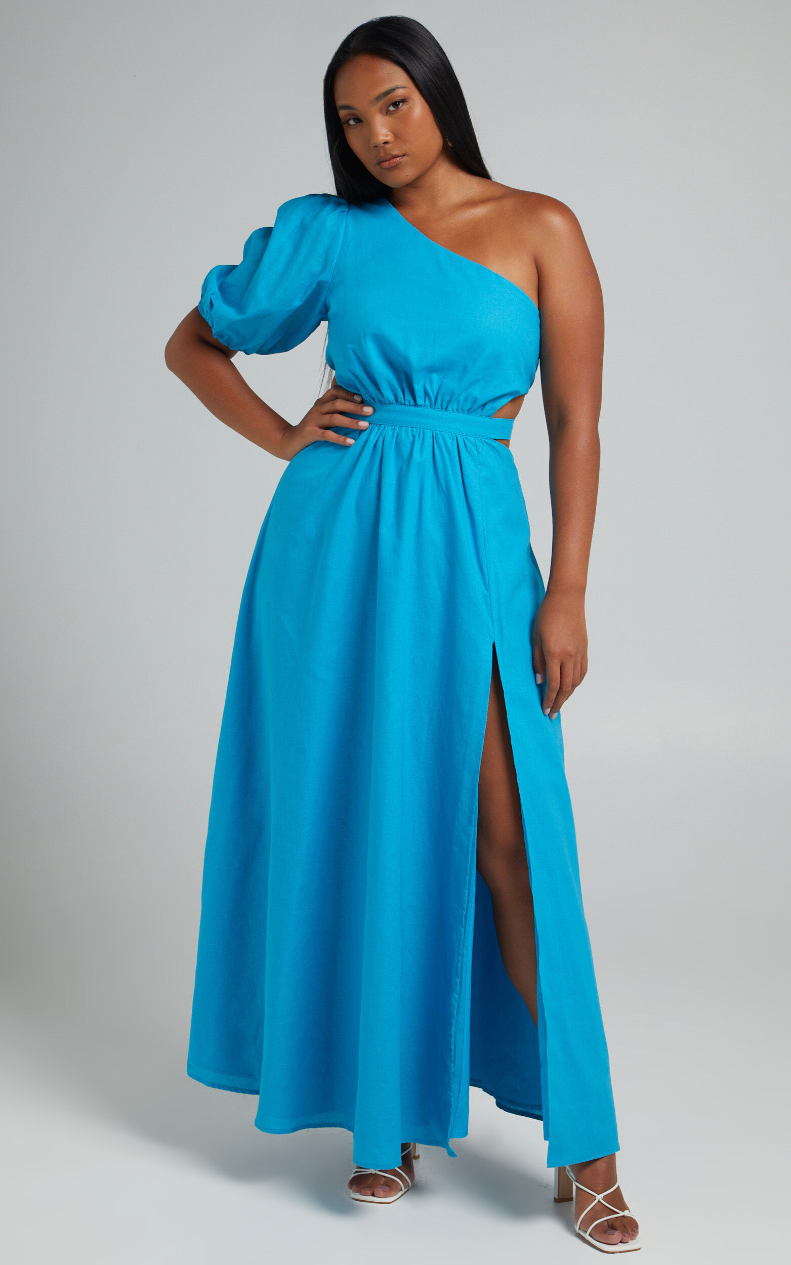 Cedie One Shoulder Puff Sleeve Maxi Dress in Blue - 04, BLU1, super-hi-res image number null