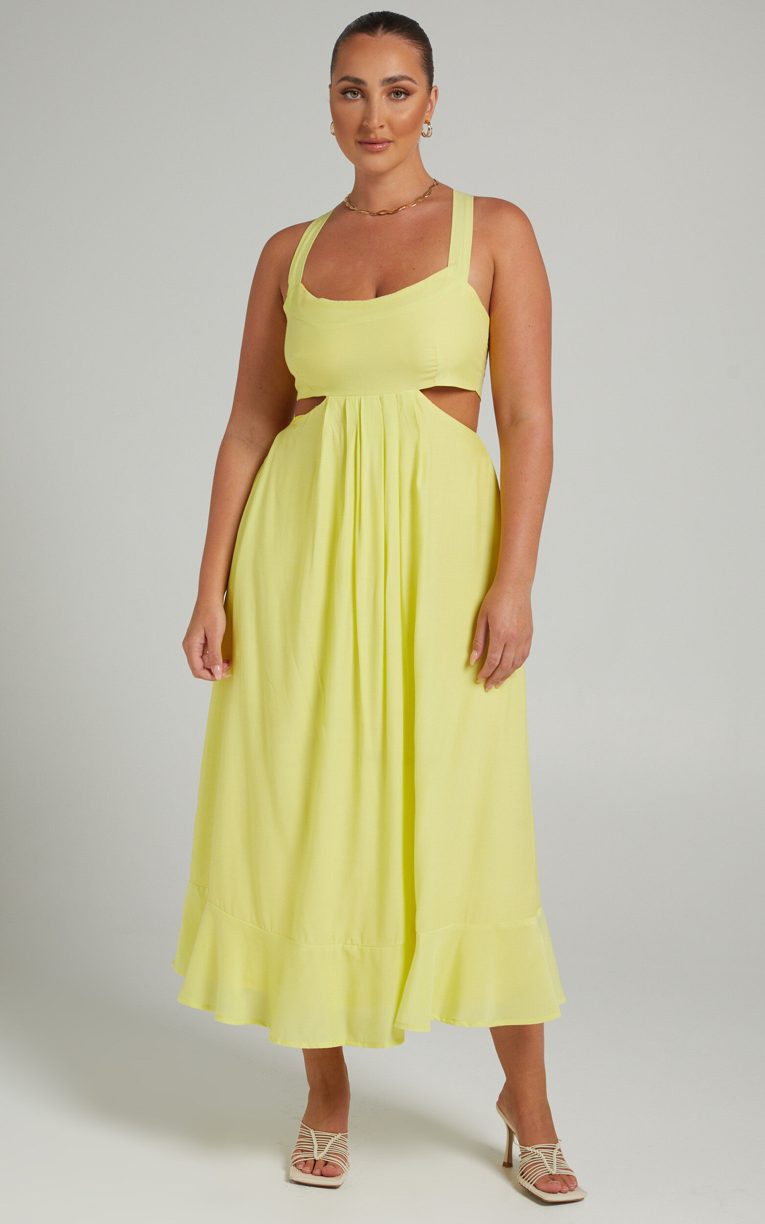 Leontine Midi Dress with Tie Up Back in Lemon - 06, YEL1, super-hi-res image number null