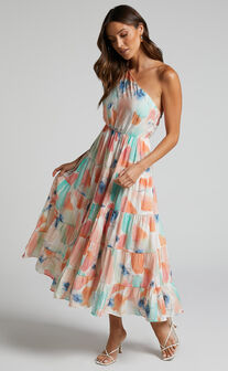 Dawn Maxi Dress - One Shoulder Tiered Dress in White Floral