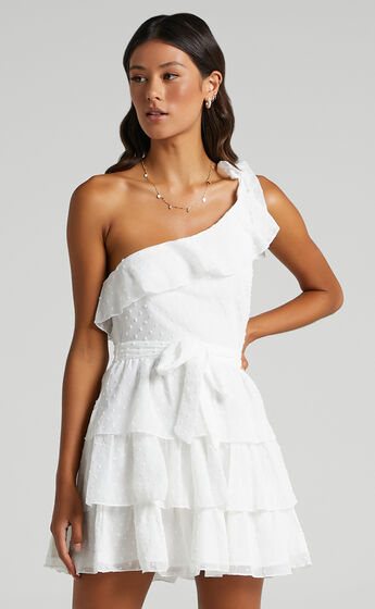 Darling I Am A Daydream One Shoulder Ruffle Mini Dress in White