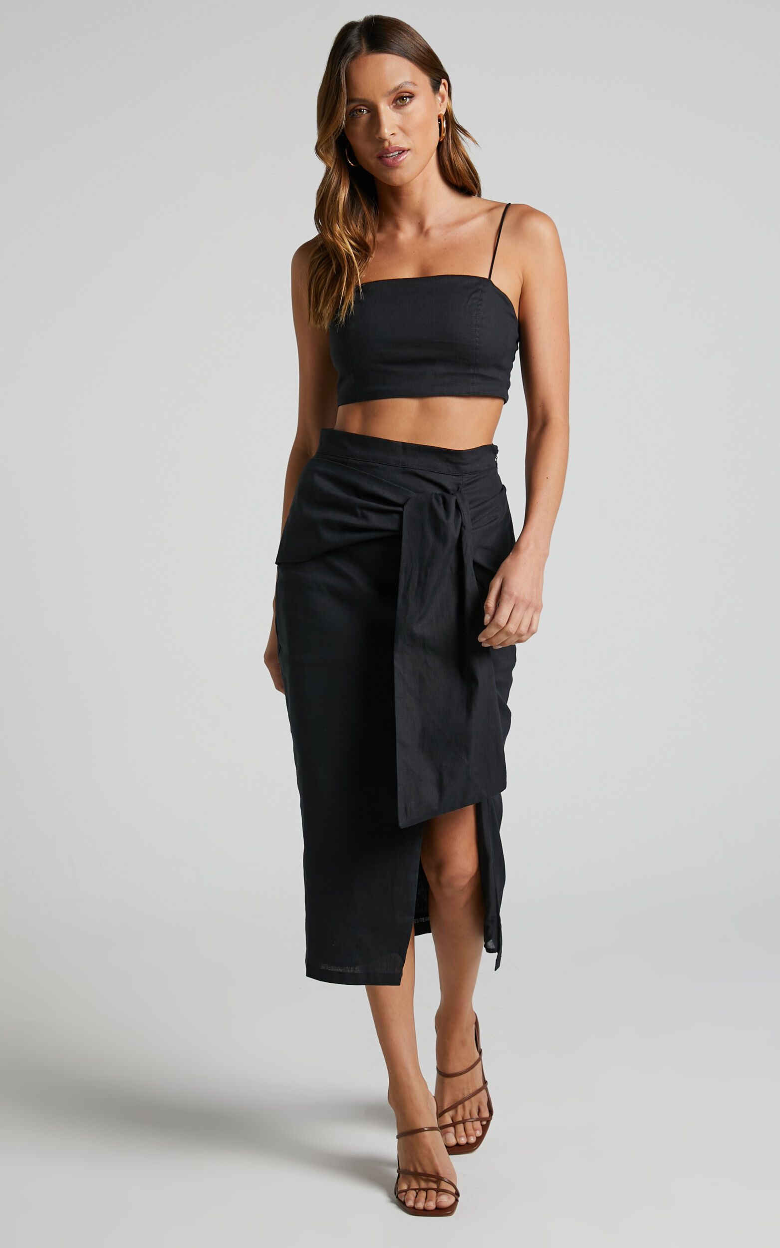 Jonessa Square Neck and Twist Skirt Two Piece Set in Black - 06, BLK1, super-hi-res image number null