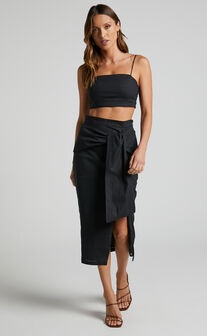 Jonessa Square Neck and Twist Skirt Two Piece Set in Black