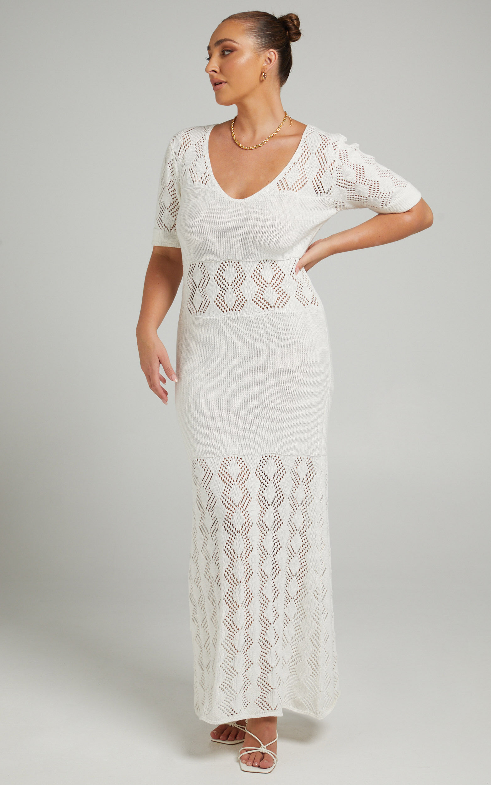 Rue Stiic - Flora Knit Maxi Dress in White - L, WHT1, super-hi-res image number null