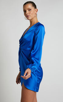 Everest Twist Front relaxed sleeve mini dress in Cobalt