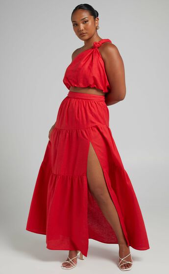 Aerilyn One Shoulder Maxi Two Piece Set in Red