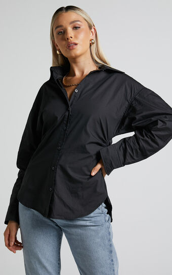 Tiva Long Sleeve  Fitted Button Up Shirt in Black