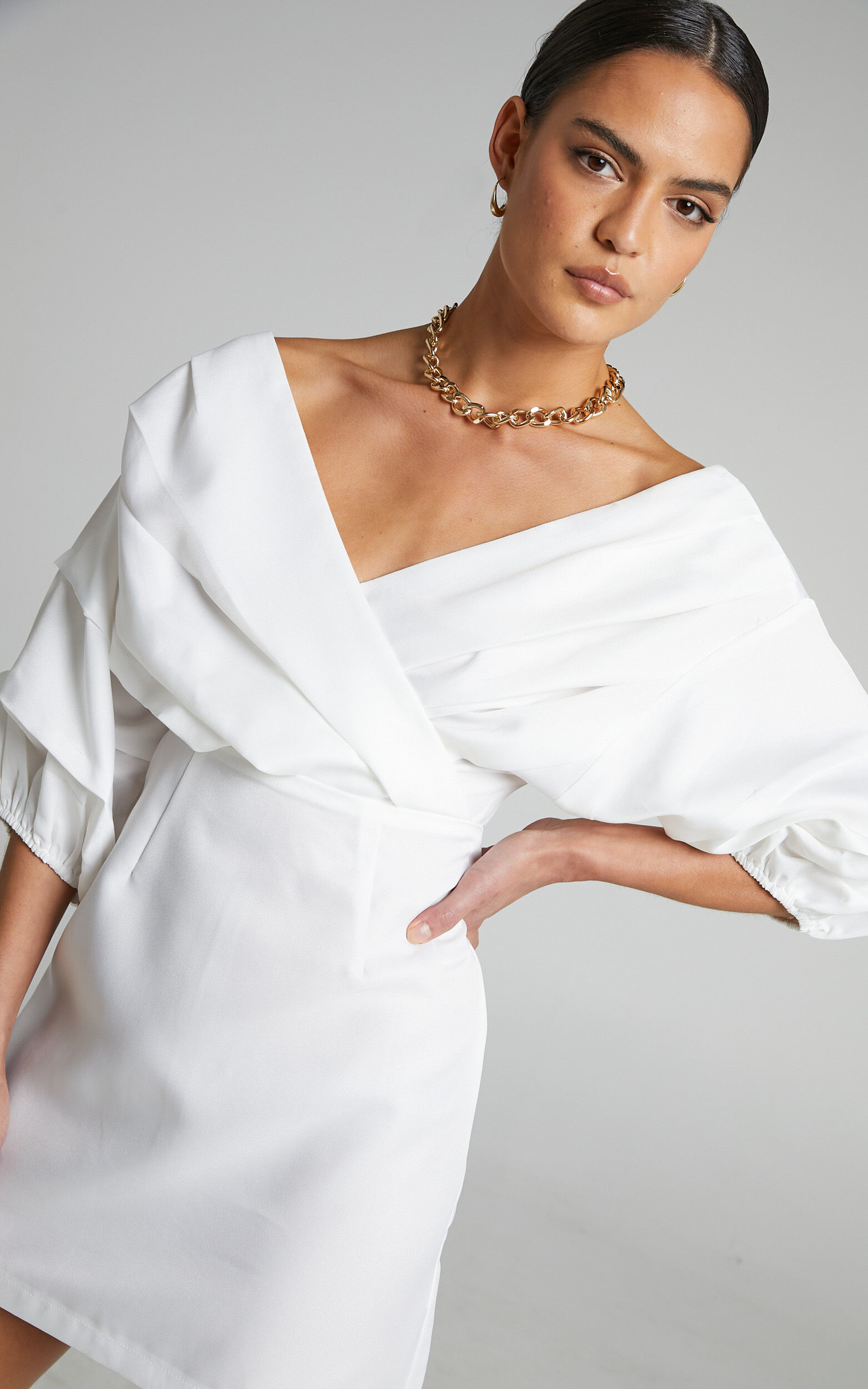 Anastasija Off Shoulder Mini Dress in White - 06, WHT1, super-hi-res image number null