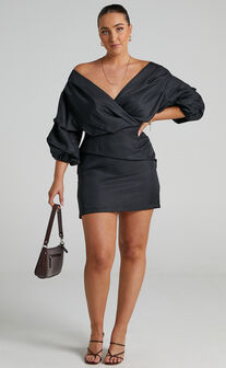 Anastasija Off Shoulder Mini Dress in Black