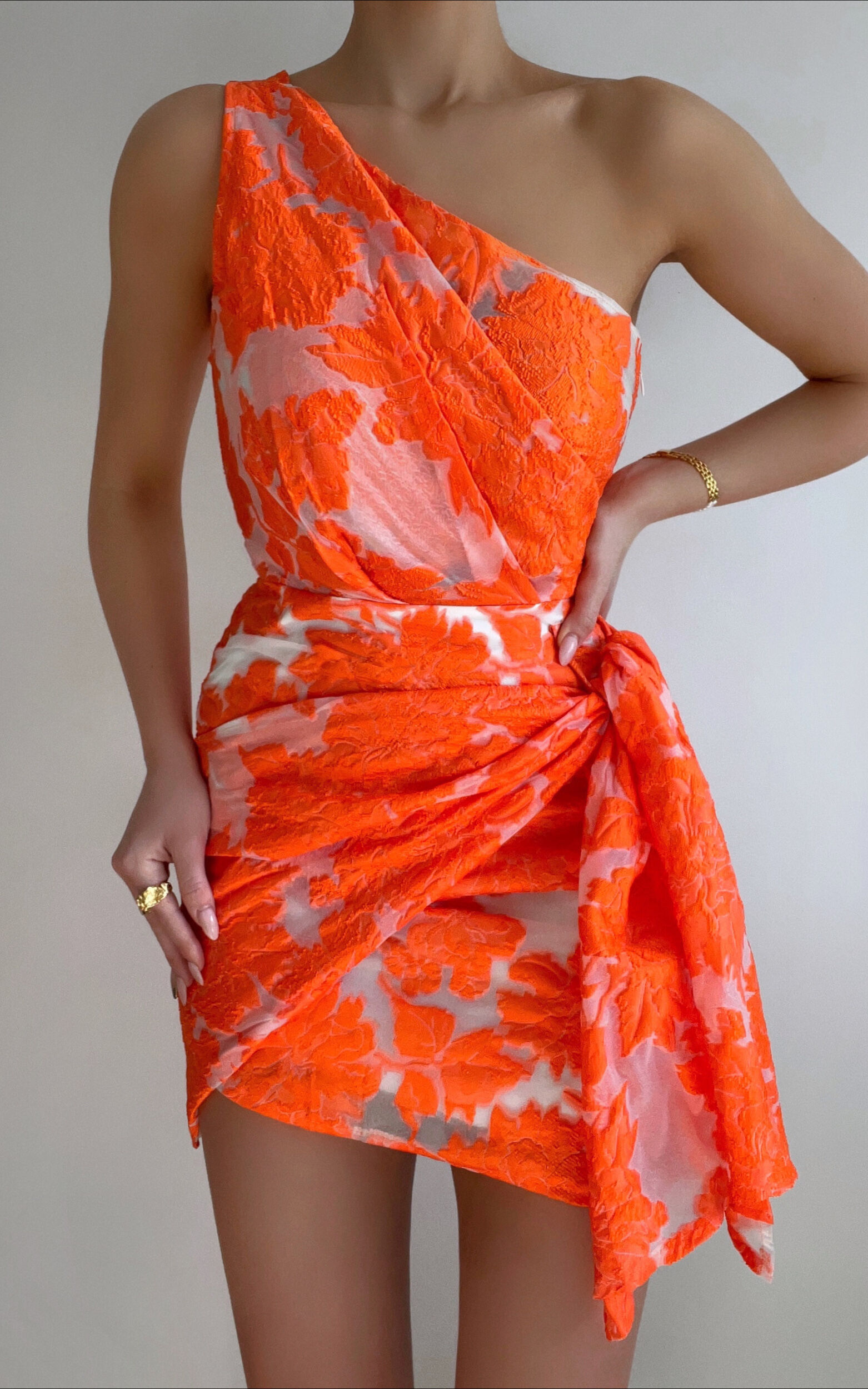 Hailey One Shoulder Mini Dress in Orange Floral - 06, ORG1, super-hi-res image number null