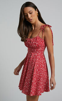 Summer Jam Sweetheart Mini Dress in Red Floral Print