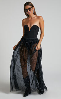 Shenelle  Glitter Tulle Maxi Skirt in Black