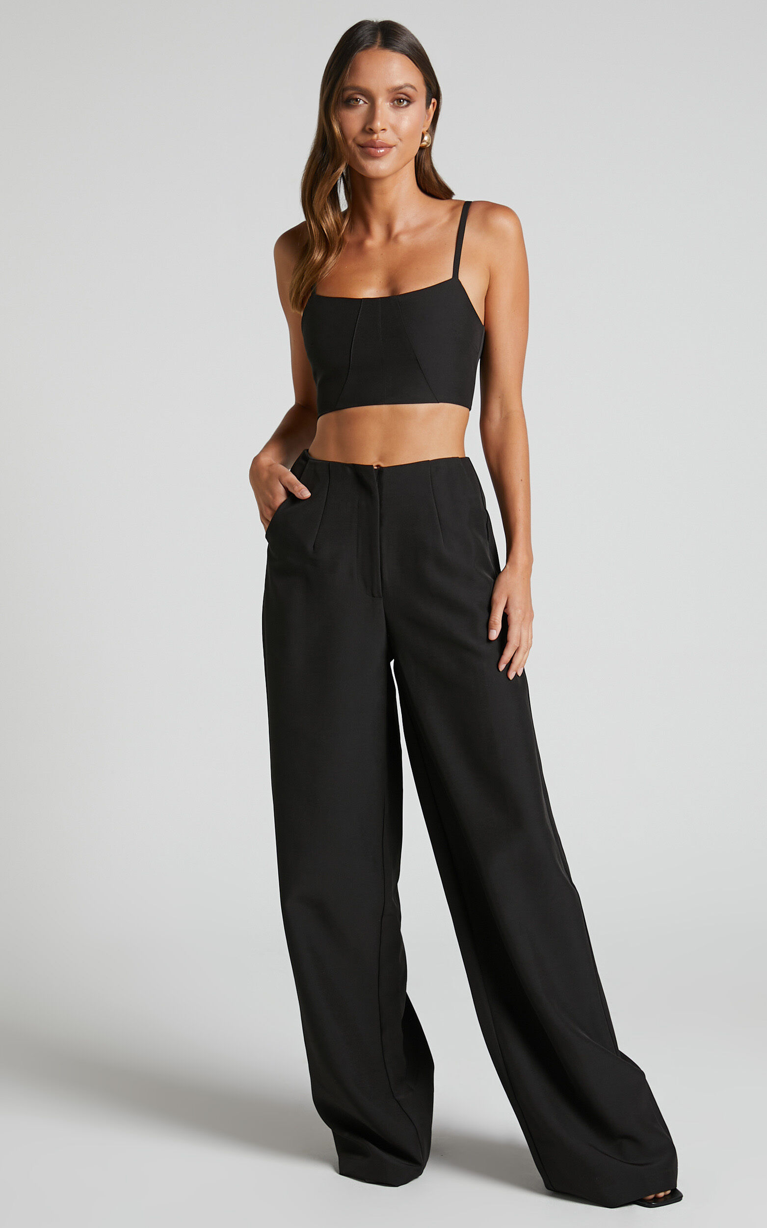 Alba Two Piece Set - Structured Crop Top and Wide Leg Pants Set in ...