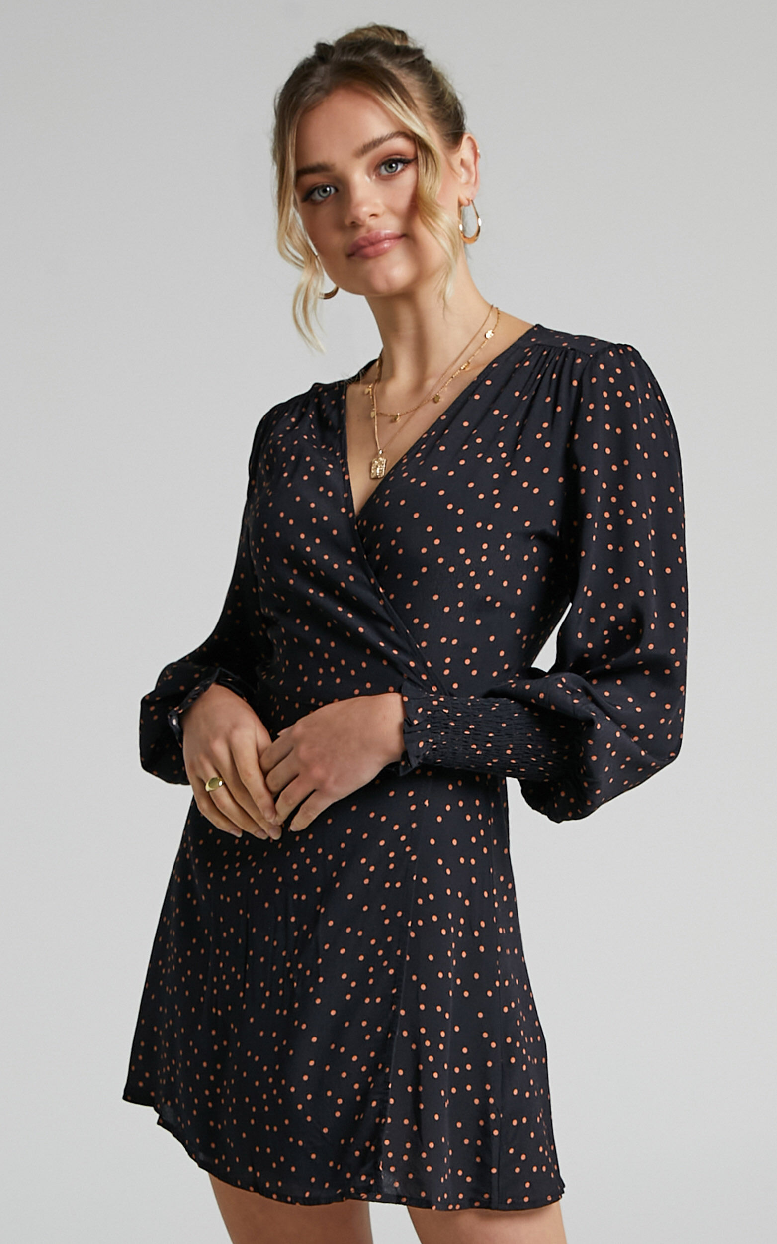 Charlie Holiday - Franco Wrap Dress in Spot - 06, BLK1