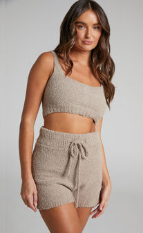 Bhesty Knit Crop Top and Short Two Piece Set in Mocha
